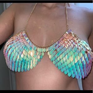bra top purple blue pink gold chain halter
